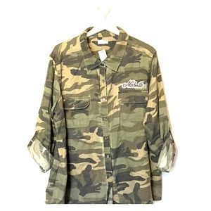Wet Seal Army Camo Nashville Patch Flannel Shirt